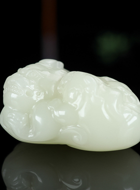 天然和田玉白玉籽料招财貔貅手把件子母神兽玉石把玩件小摆件