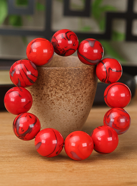 天然玉石手链新疆和田玉鸡血玉圆珠手链手串男女款玉石手排手镯