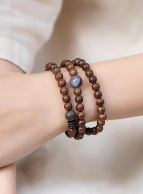 金丝檀木质小清新佛珠手串文艺情侣男女复古手珠玛瑙椰壳多圈手链