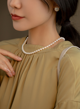 【秋冬特惠】经典法式正圆施家珍珠项链ins倪妮同款复古港风轻奢