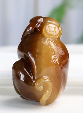 和田玉糖玉籽料玉猴手把件生肖猴玉石把玩件招财灵猴玉挂件