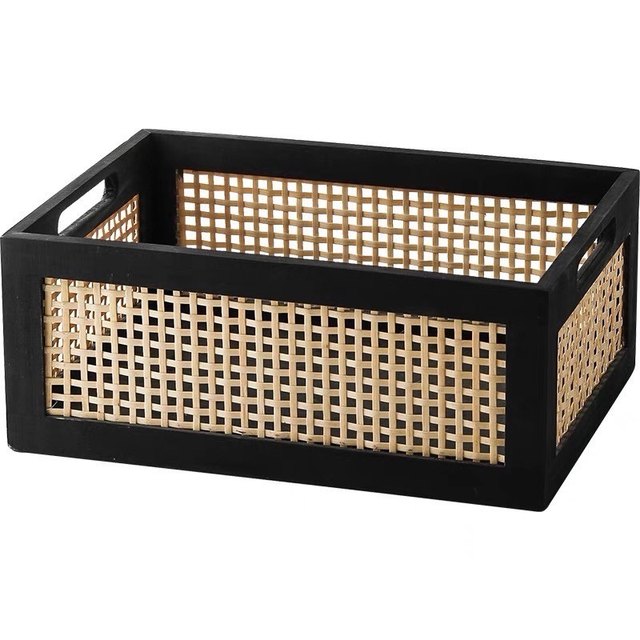 MOMO HOME Japanese-style solid wood storage basket black square storage box home storage