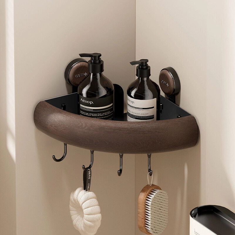 MOMO·中古风置物架免打孔三角转角吸盘壁挂式木纹沐浴收纳架PH,淘宝优惠券,粉丝福利购,淘宝优惠卷