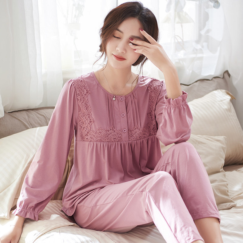 春秋款纯棉长袖长裤可外穿睡衣 姵娇兰睡衣/家居服套装