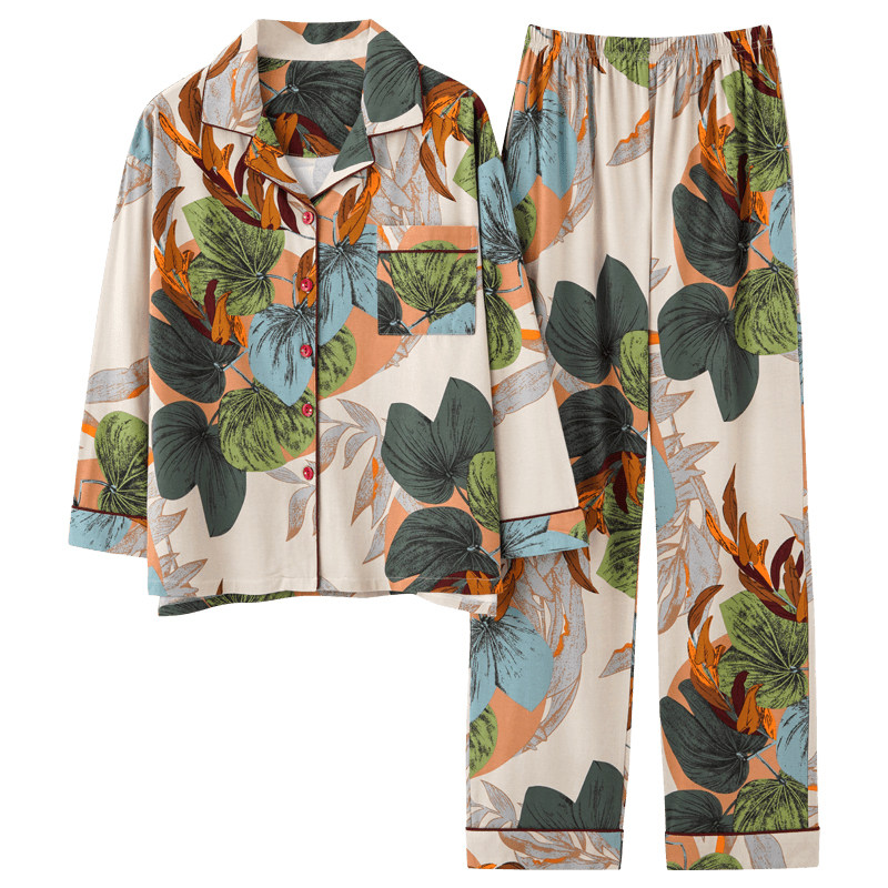 春秋款纯棉长袖2022年新款中年睡衣 姵娇兰睡衣/家居服套装