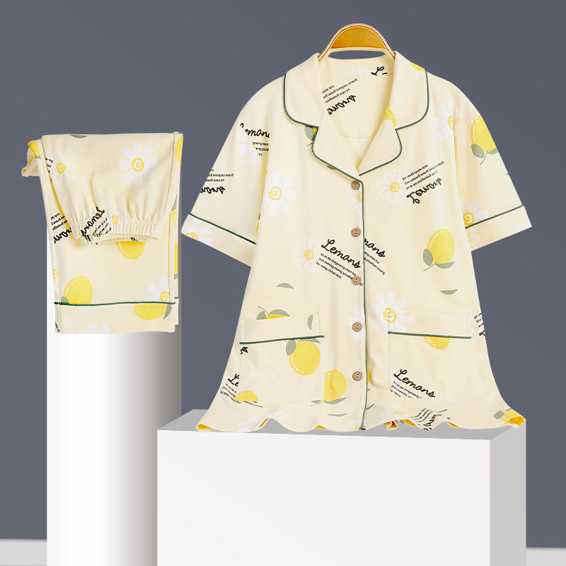 女士短袖七分裤纯棉开衫可爱睡衣 姵娇兰睡衣/家居服套装