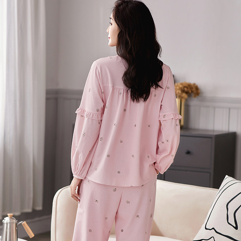 春秋款2022年新款长袖纯棉休闲睡衣 姵娇兰睡衣/家居服套装
