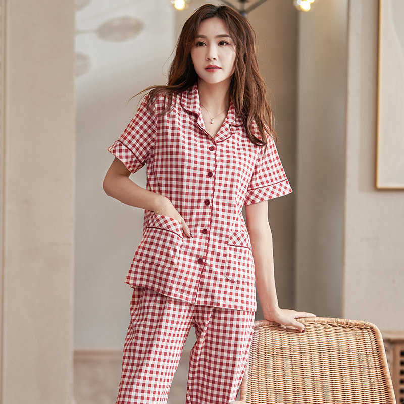 女式纯棉短袖长裤薄可外穿睡衣 姵娇兰睡衣/家居服套装