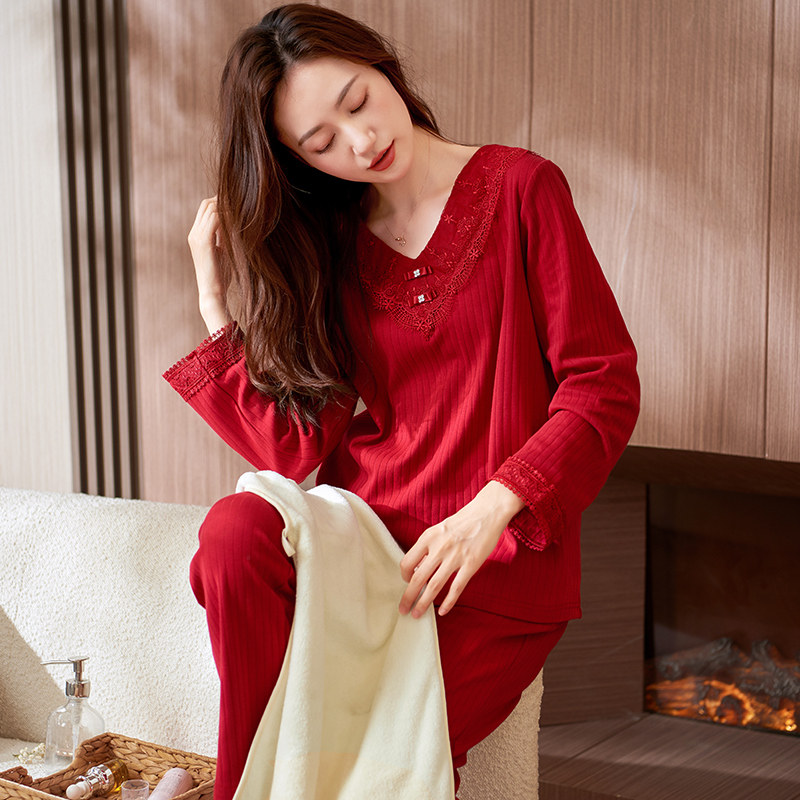 姵娇兰秋冬季外穿可爱纯色纯棉睡衣 姵娇兰睡衣/家居服套装