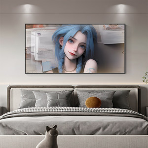 美女金克丝装饰画LOL英雄联盟电竞游戏房间挂画led灯萝莉酒店壁画