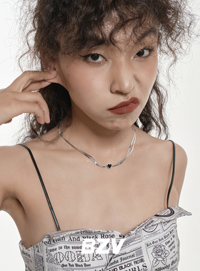 BZV心刺钛钢双层蛇骨链黑色项链