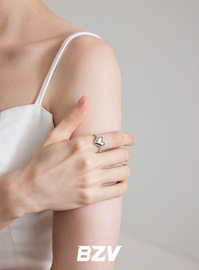 BZV做旧爱心复古纯银开口戒指