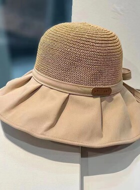夏季太阳帽遮阳帽子女士大沿防紫外线渔夫帽草帽镂空款防晒帽大檐