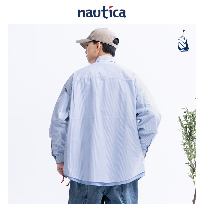 【官方正品】nautica白帆 日系中性简约条纹纯棉长袖衬衫WW4103 - 图3