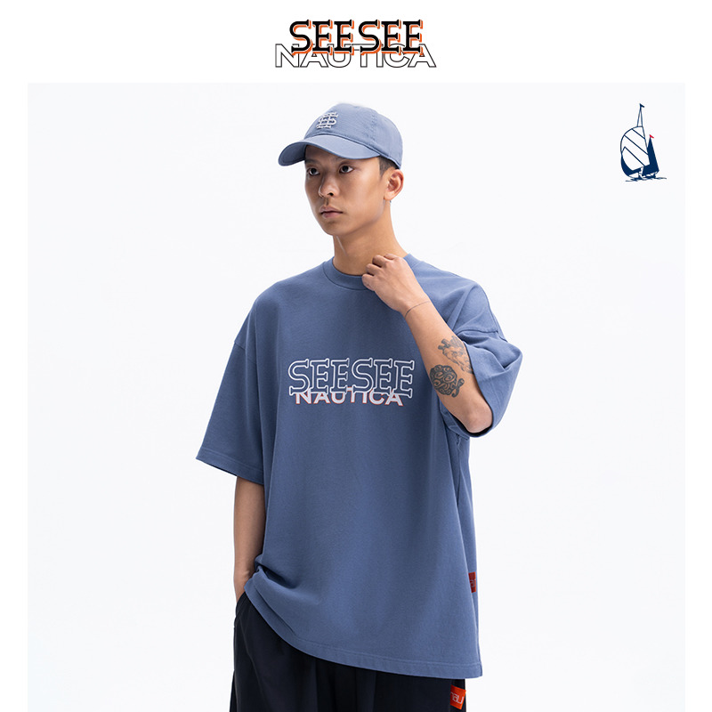 【联名限量】nautica× SEESEE联名日系中性logo短袖T恤SSTW4103-图0