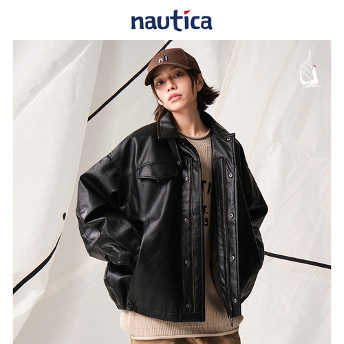 【蔡徐坤同款】 nautica白帆 宽松复古百搭仿皮外套JW5402 - 图1