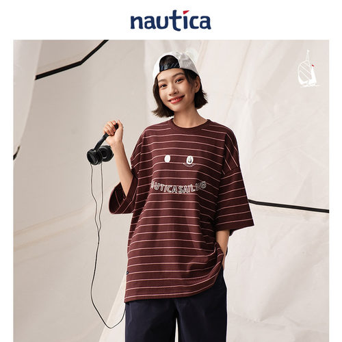 【官方正品】nautica whitesail日系笑脸印花条纹重磅短袖圆领T恤 - 图2