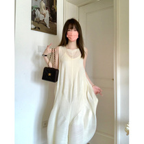 Retro shape Sense Three Homes Fold Sleeveless Womens Summer New Fashion Foreign Design Sensical Vest Long Dress