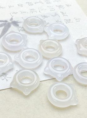 天然玛瑙猫圈吊坠挂件批发 冰透白玉髓猫耳朵面包圈猫头玉坠女款