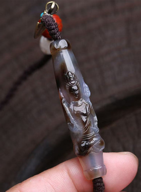 天然药师玛瑙文殊菩萨天珠毛衣链南红莲花三眼天珠配饰编织绳