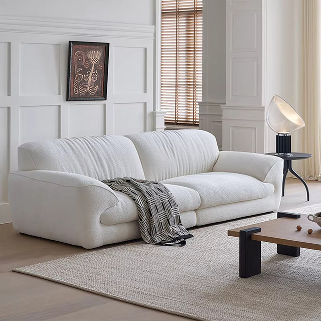Cream style straight row fabric Landry sofa for small apartment