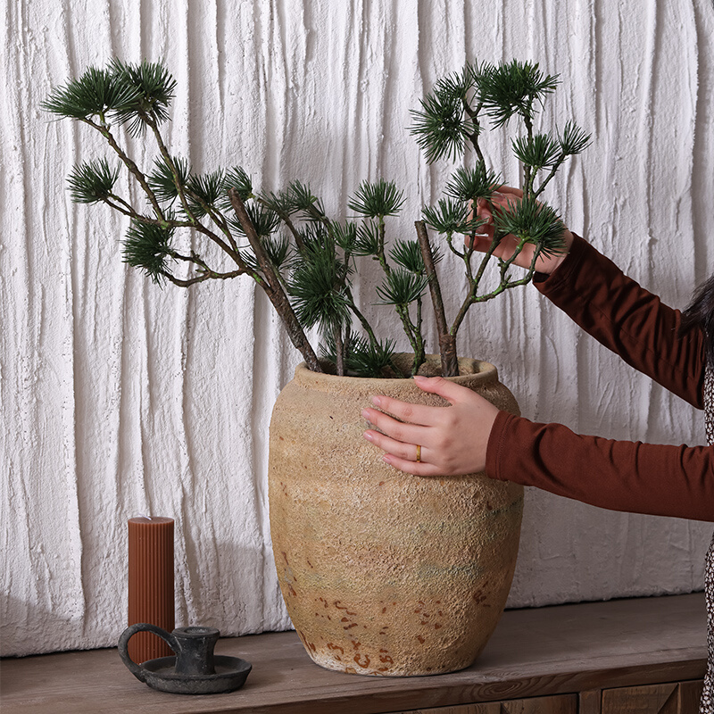 速发手工复古花瓶中式摆件乾燥花瓷花陶插粗陶玄关电视意侘寂风禅 - 图2