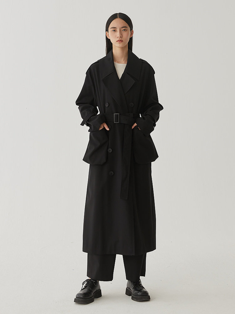 AUM噢姆春季廓形黑色呢子风衣外套女,淘宝优惠券,粉丝福利购,淘宝优惠卷