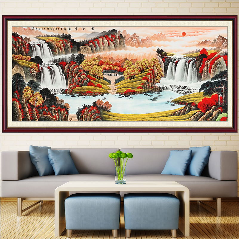 紫气东来自粘贴画山水风景国书房客厅沙发背景墙面装饰画泰山日出 - 图2