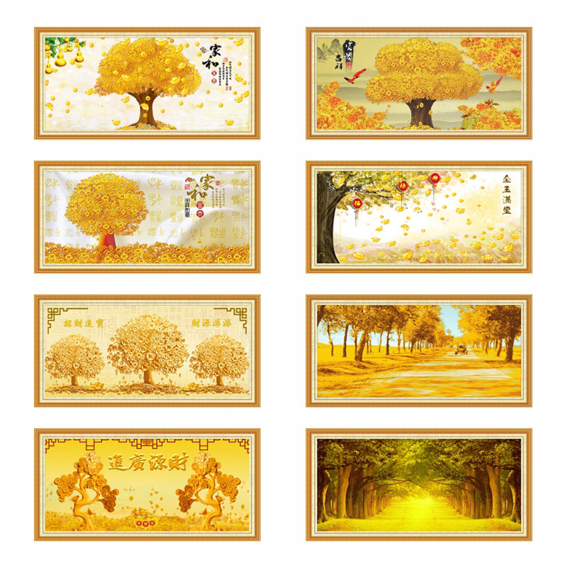 黄金满地自粘油画布现代发财树大道壁画沙发背景墙贴纸客厅装饰画,淘宝优惠券,粉丝福利购,淘宝优惠卷