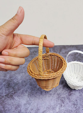 插花小手提篮子装饰迷你真藤编织
