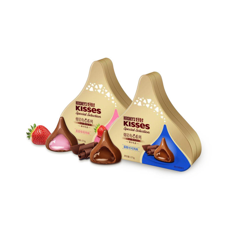 【情人节礼物】好时KISSES熔岩有心夹心巧克力办公室糖果礼盒171g