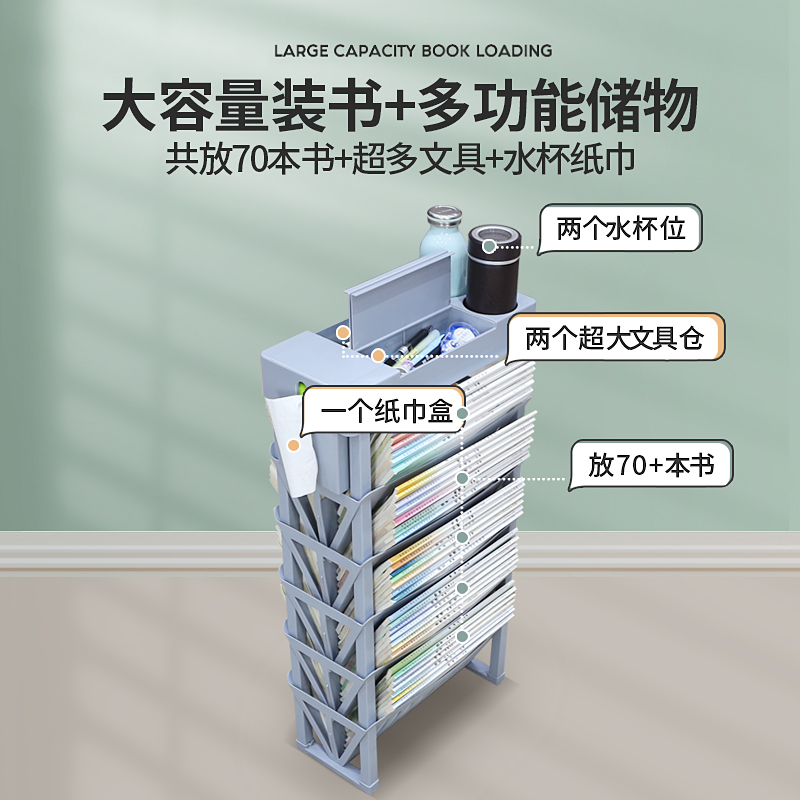 晨光书桌收纳置物架书本收纳可移动教室桌边书架高中学生书桌书本收纳神器桌边旁边书房侧书袋挂袋书立架桌面 - 图0