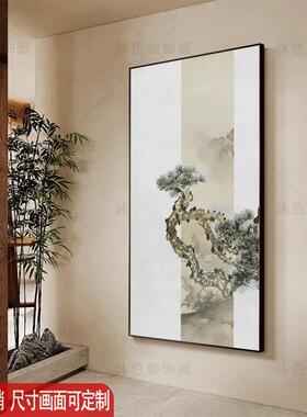 新中式玄关装饰画茶楼茶室客厅过道挂画山水画名宿酒店挂画定制