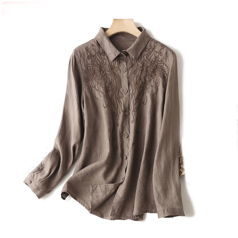 Solid Button Embroidered Long Sleeve Top纯色纽扣刺绣长袖上衣 - 图0