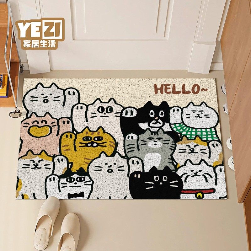 卡通招财猫丝圈入户门地垫防滑耐脏踩脚垫子玄关大门进门地毯新款,淘宝优惠券,粉丝福利购,淘宝优惠卷