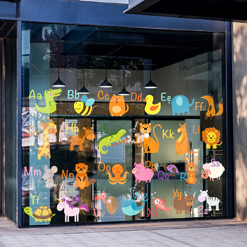 卡通动物字母数字早教挂图玻璃静电贴画幼儿园教室布置看图学英文,淘宝优惠券,粉丝福利购,淘宝优惠卷
