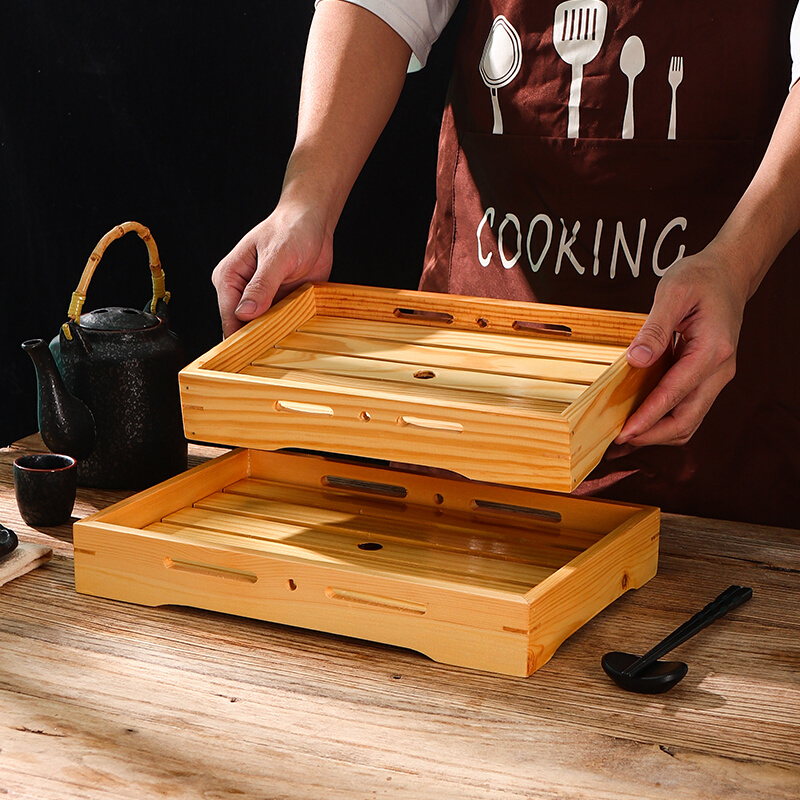 日式木制三文鱼刺身冰盘海鲜拼盘料理木盒长方形寿司盘牛肉盘餐具-图0