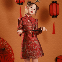 Girl National Tide Breeze Qipao Children Gown baby New Year Guzheng Winter Thick Style Show Walk Show Walking Show Don Dress Baiyenu