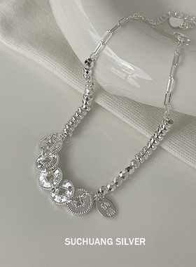 S925纯银碎冰冰铜钱手链女高级感光珠轻奢气质百搭五帝钱手串潮饰