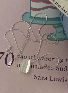 S925纯银极简风曲面长方形吊坠项链小众设计时尚百搭锁骨链冷淡风