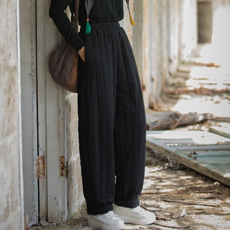 加厚夹棉保暖长裤秋冬新款棉麻女装绗缝竖格休闲裤加棉棉裤女外穿,淘宝优惠券,粉丝福利购,淘宝优惠卷