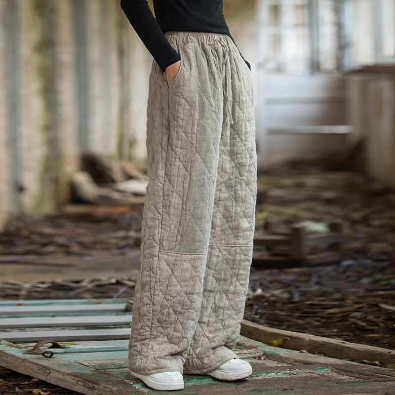 冬季保暖夹棉棉裤女2025年新款原创高端苎麻扎染直筒裤加厚长裤,淘宝优惠券,粉丝福利购,淘宝优惠卷