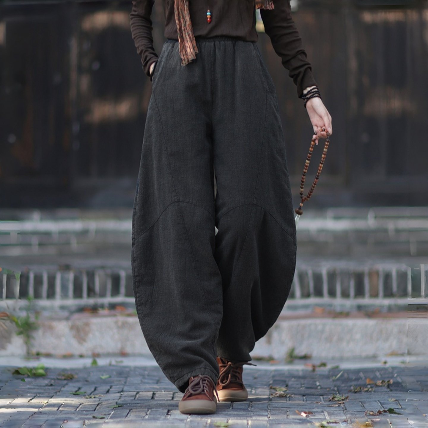 棉麻夹棉灯笼裤女2025年冬季新款原创苎麻宽松加厚太极裤棉裤外穿,淘宝优惠券,粉丝福利购,淘宝优惠卷