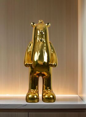 客厅沙发边轻奢电镀暴力熊落地大摆件底座家居装饰品爆力熊存钱罐