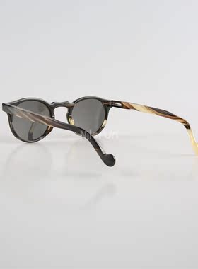 一字金属饰条手工圆形细边框多色真牦牛角眼镜架太阳镜偏光墨镜