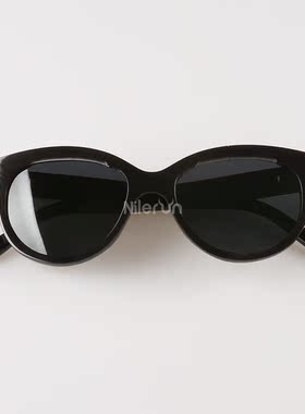 黑色水牛角太阳镜金属饰条椭圆猫眼形潮流街拍旅游度假沙滩墨镜