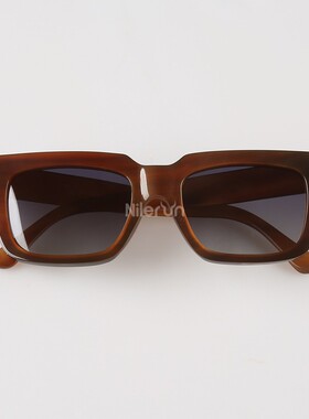 渐变灰镜片长方形矩形大框竖铆钉咖啡红色牛角太阳眼镜偏光墨镜