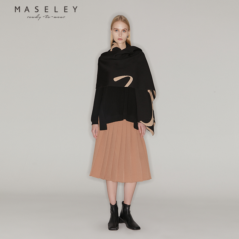 Maseley/玛塞莉高腰半身裙冬季新款韩版文艺休闲简约百搭a字裙子-图1