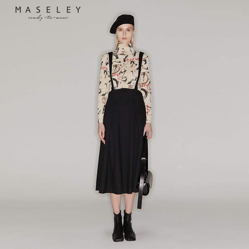 Maseley/玛塞莉百搭背带裙冬季新款高级感修身气质优雅半身裙女