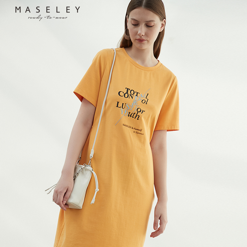 Maseley/玛塞莉圆领T恤直筒裙夏季新款时尚宽松流行休闲连衣裙 - 图0